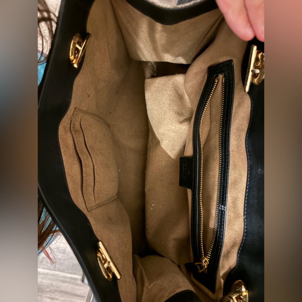 Gucci Black Leather Tote with Beige Suede Interior and Gold Hardware